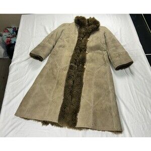 Vintage Brown Sherling Penny Lane Suede Fur Coat Jacket Women's Size 40
